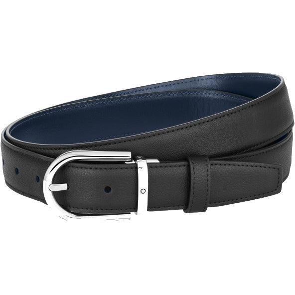 Montblanc cintura 30mm fibbia Cintura con fibbia ad ardiglione a ferro di cavallo finitura palladio lucido reversibile 128756