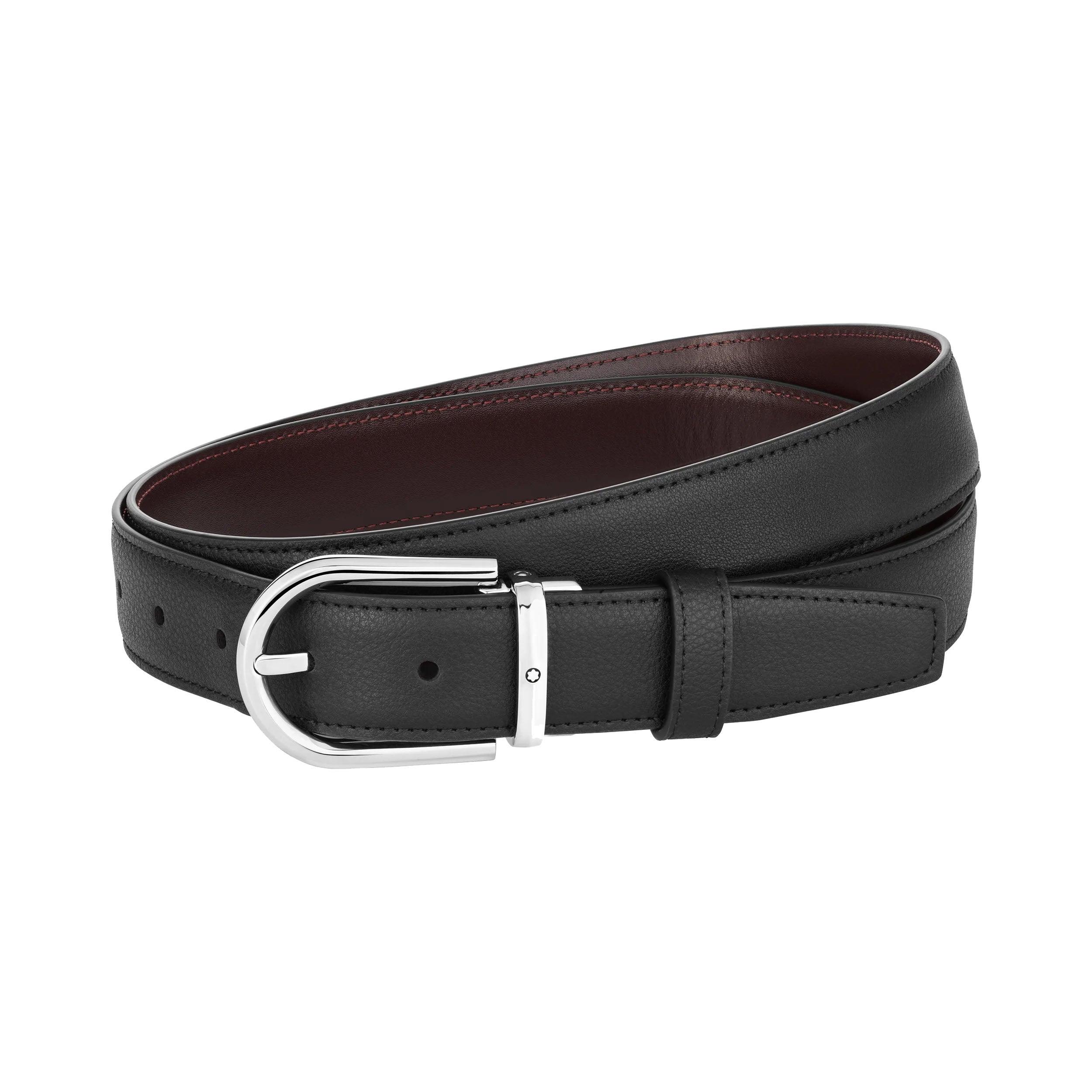 Montblanc cintura 30mm fibbia ferro di cavallo pelle reversibile nera/bordeaux 128755