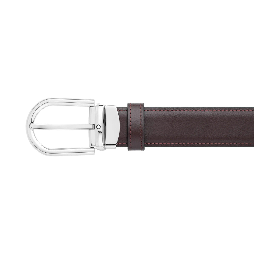 Montblanc cintura 30mm fibbia ferro di cavallo pelle reversibile nera/bordeaux 128755
