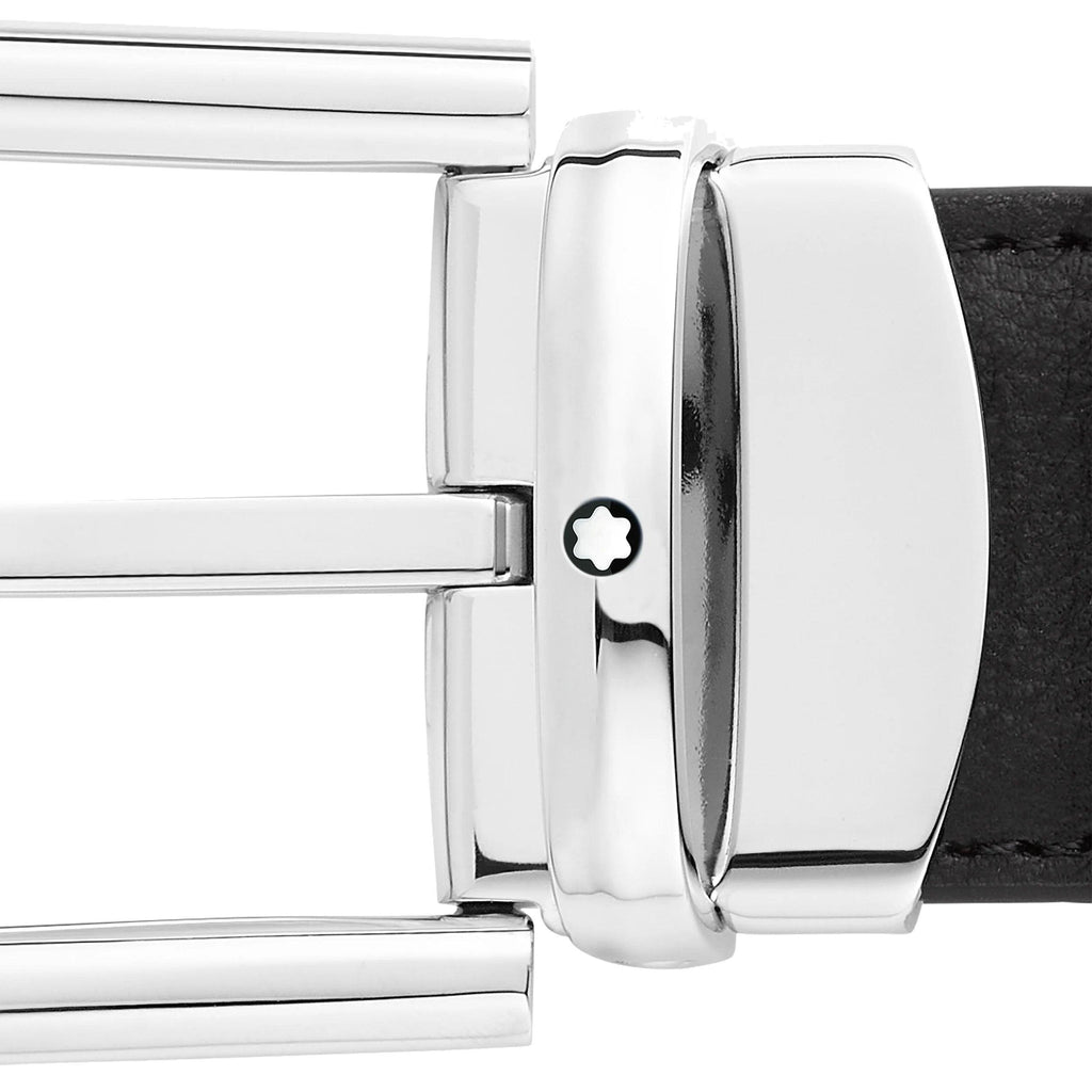 Montblanc cintura 30mm fibbia ferro di cavallo pelle reversibile nera/bordeaux 128755