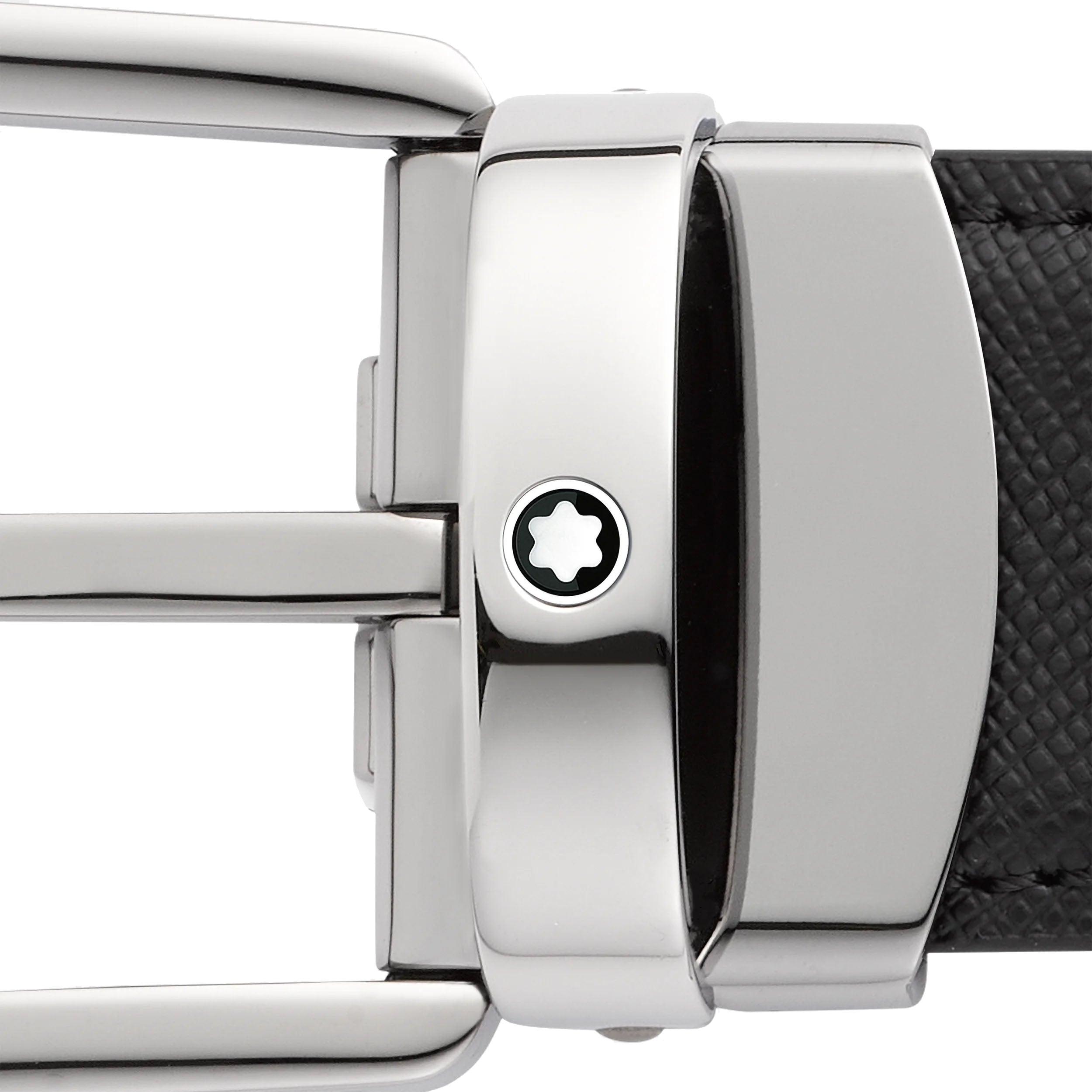 Montblanc cintura 30mm fibbia ferro di cavallo reversibile pelle Sartorial nera/blu 128763