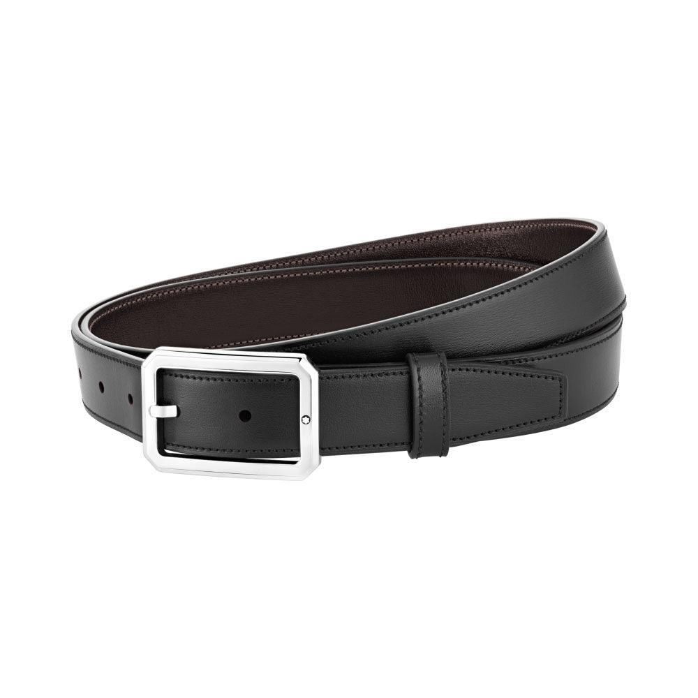 Montblanc cintura 30mm fibbia ottagonale pelle reversibile nero/marrrone 128761