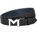 Montblanc cintura 35mm con fibbia M in pelle nera/blu reversibile misura regolabile 128787