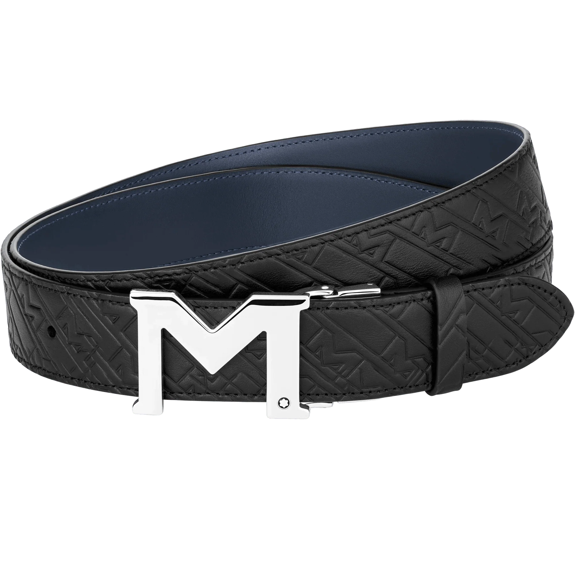 Montblanc cintura 35mm con fibbia M in pelle nera/blu reversibile misura regolabile 128787