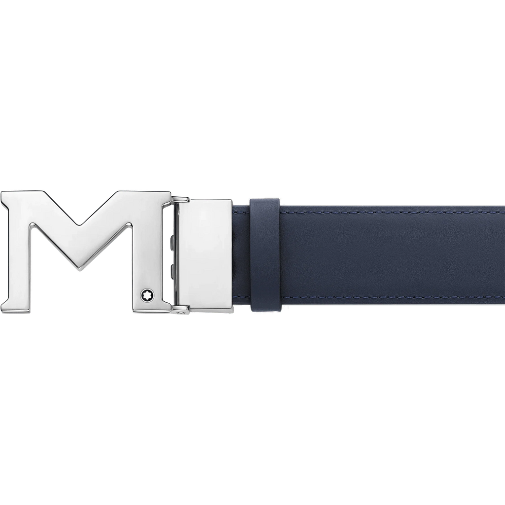 Montblanc cintura 35mm con fibbia M in pelle nera/blu reversibile misura regolabile 128787