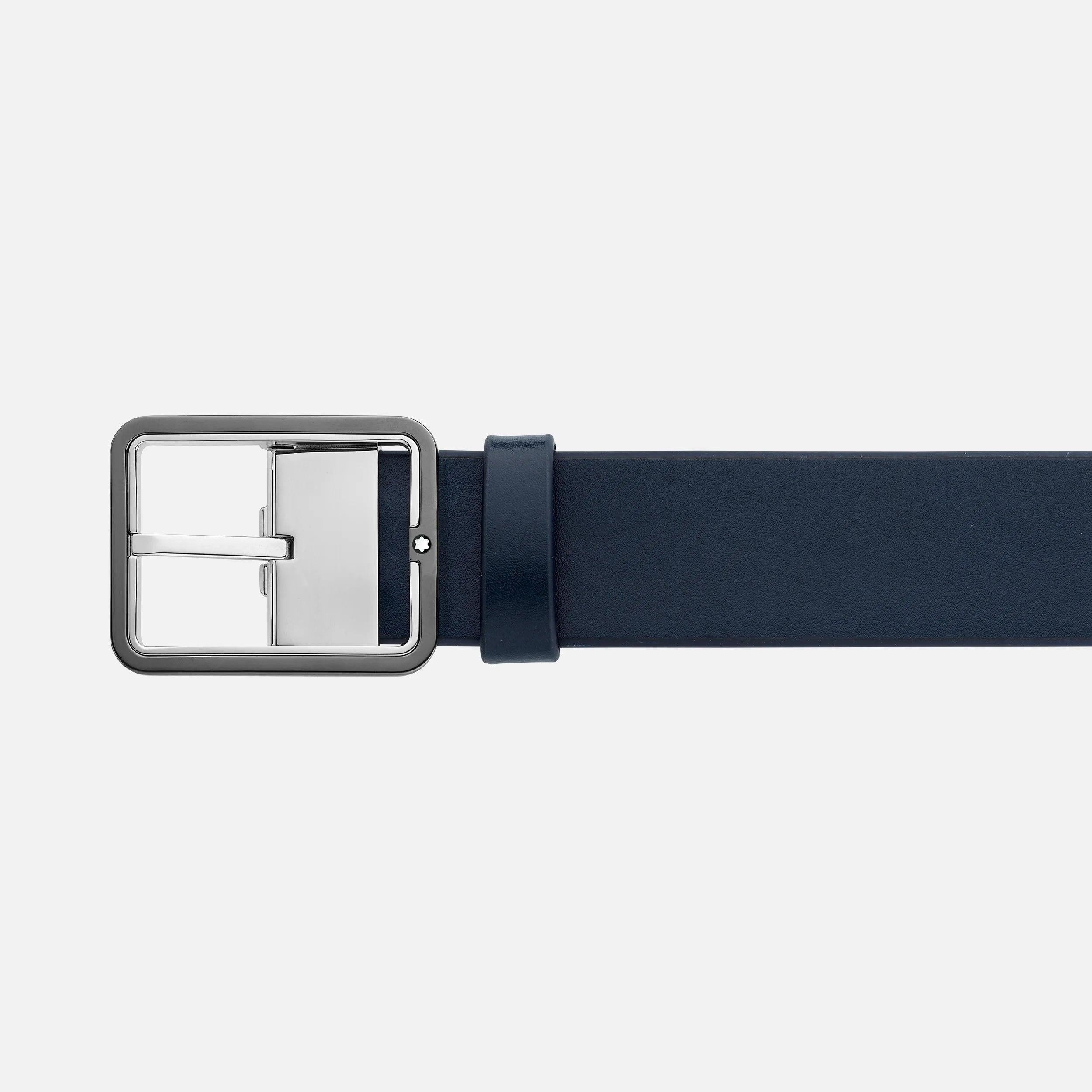 Montblanc cintura 35mm con fibbia rettangolare in pelle blu/grigio reversibile misura regolabile 131193