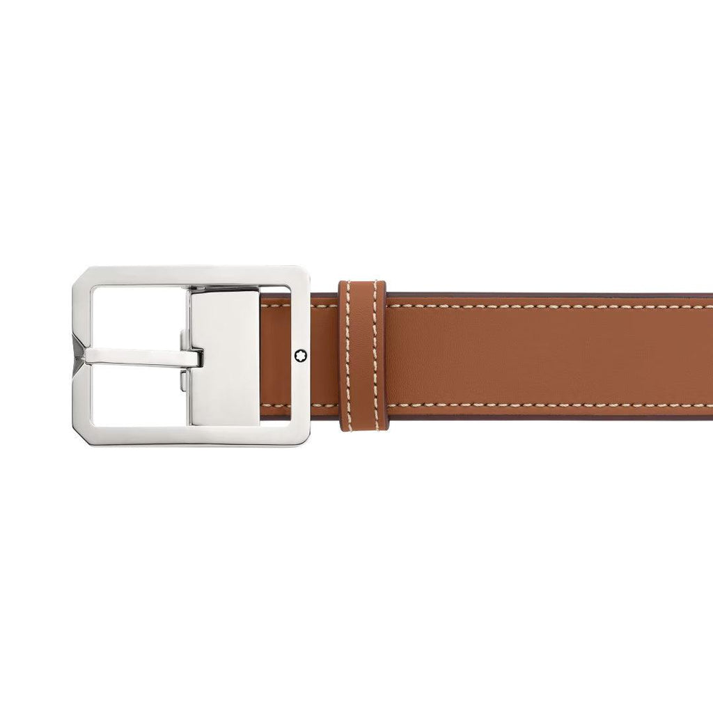 Montblanc cintura 35mm con fibbia rettangolare in pelle marrone/grigio reversibile misura regolabile 131164