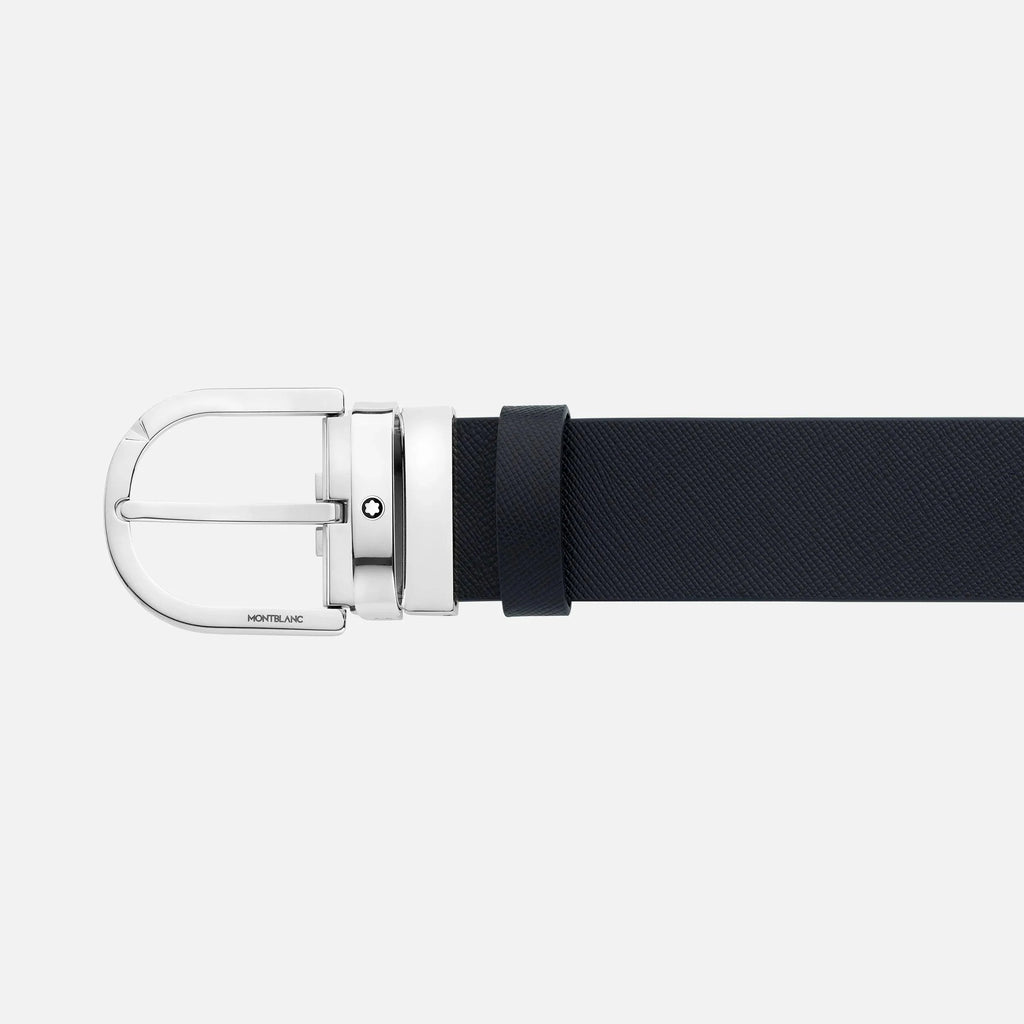 Montblanc cintura 35mm fibbia a ferro di cavallo pelle reversibile Sartorial nera/mosto 131176