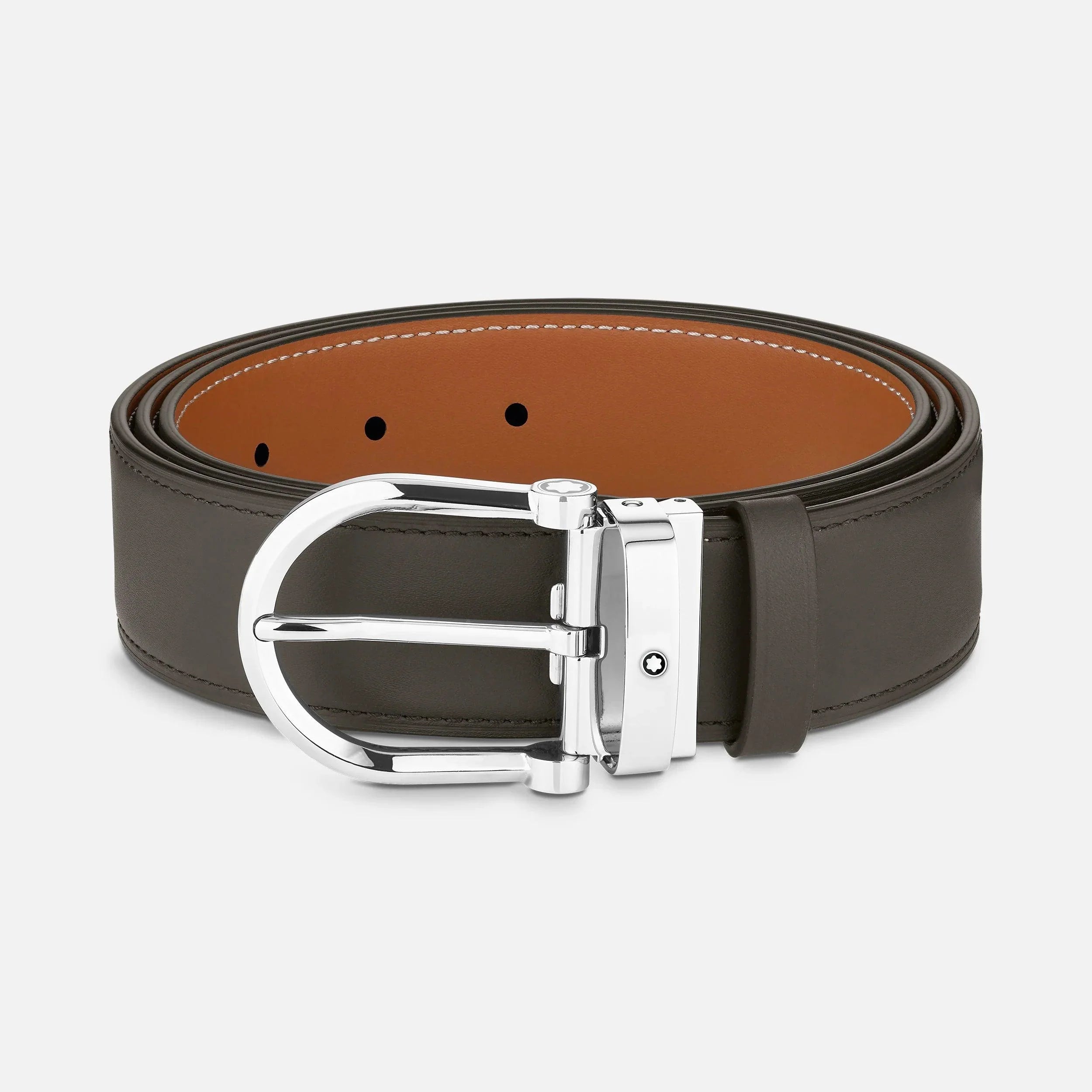 Montblanc cintura 35mm fibbia a ferro di cavallo reversibile pelle grigio fumo/naturale 129441