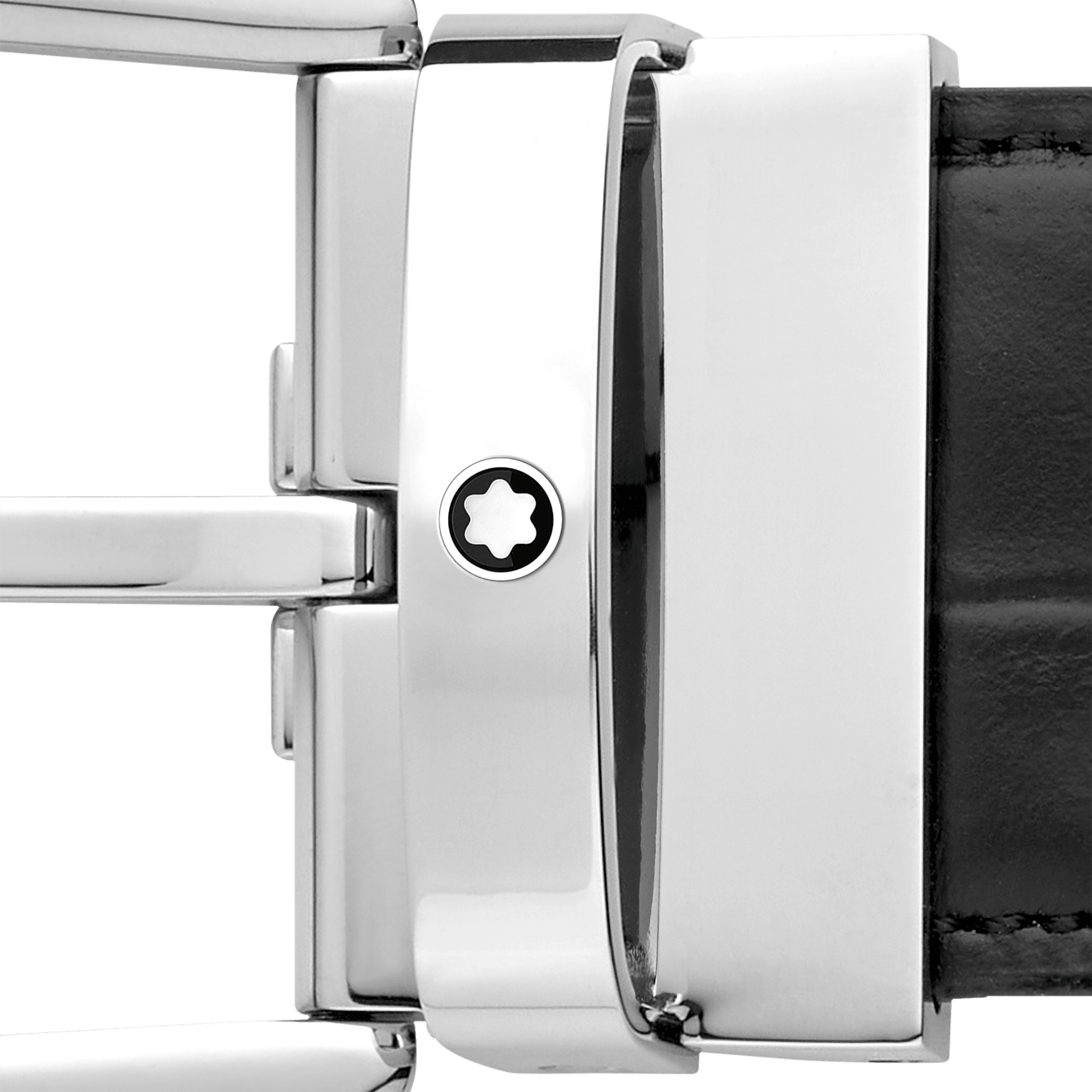 Montblanc cintura 35mm fibbia ferro di cavallo reversibile pelle nera liscia e stampata 130016