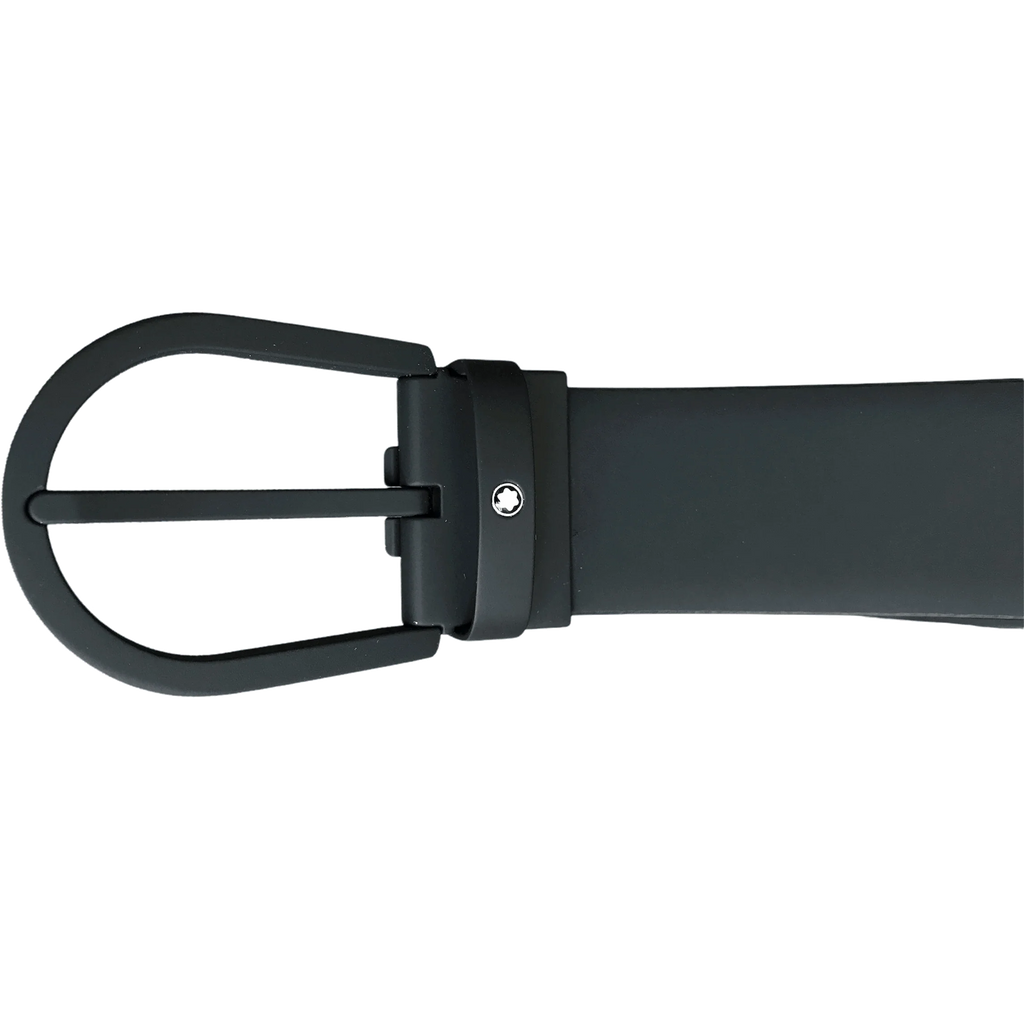 Montblanc cintura 35mm fibbia nera gommata e pelle nera gommata 129431