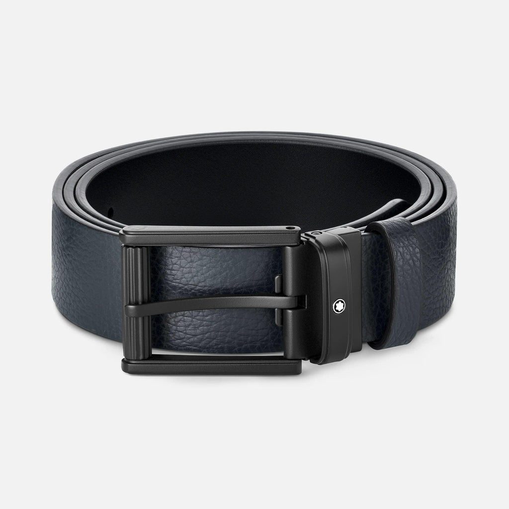 Montblanc cintura 35mm fibbia PVD nero pelle reversibile nero/blu 131188