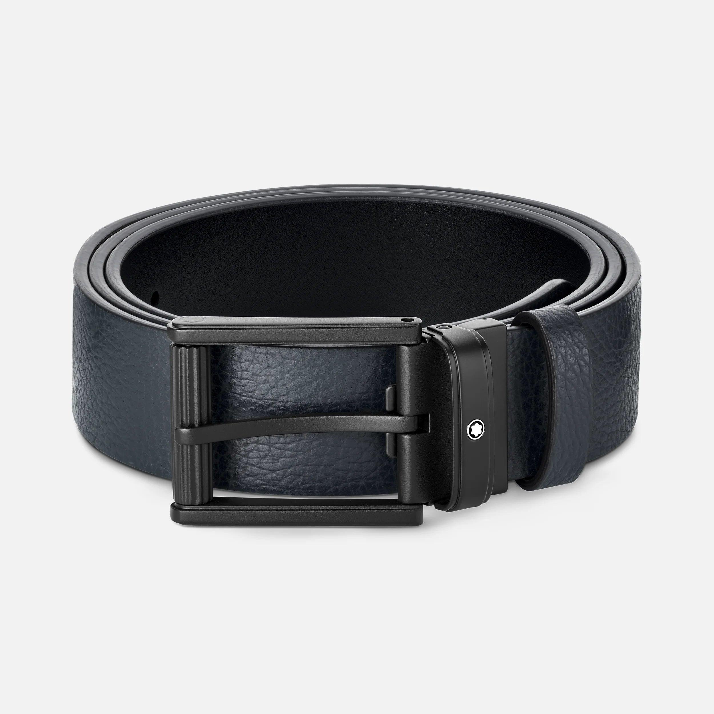 Montblanc cintura 35mm fibbia PVD nero pelle reversibile nero/blu 131188