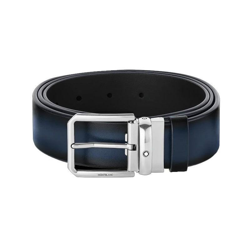 Montblanc cintura 35mm fibbia rettangolare pelle blu sfumato 131184