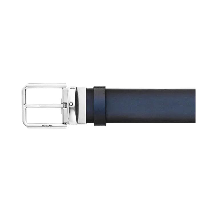 Montblanc cintura 35mm fibbia rettangolare pelle blu sfumato 131184