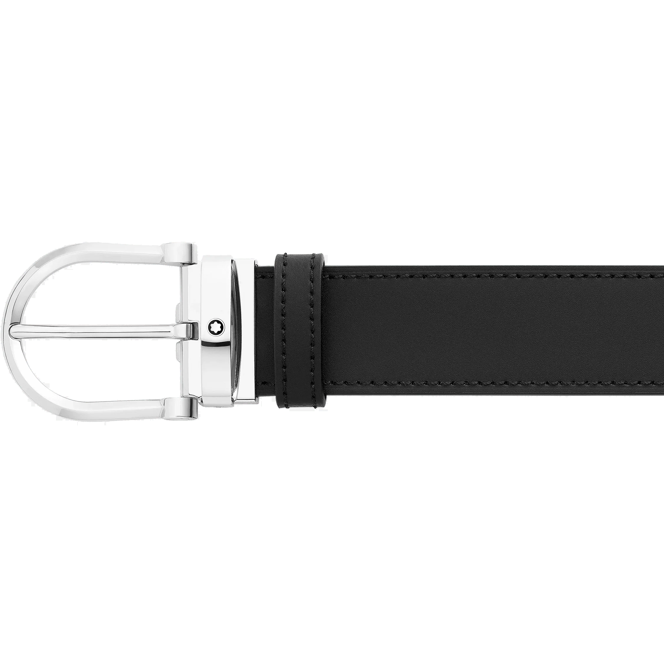 Montblanc cintura 35mm reversibile in pelle nera/marrone con fibbia a ferro di cavallo 128783