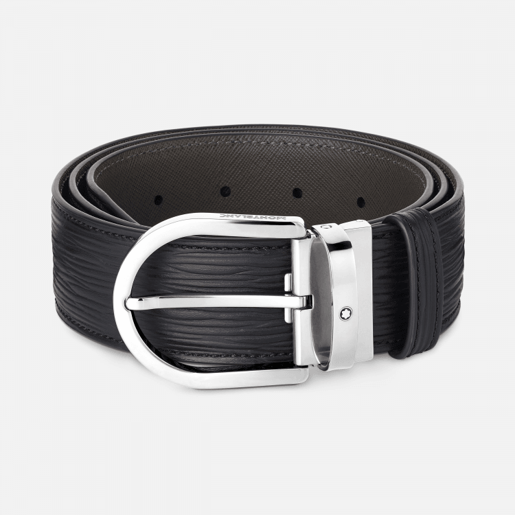 Montblanc cintura 40mm con fibbia a ferro di cavallo in pelle nera misura regolabile 131172