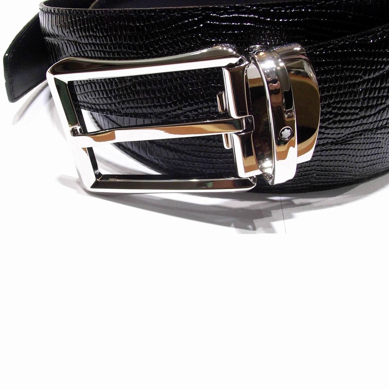 Montblanc cintura Classic Line 30mm fibbia rettangolare stampa lucertola nero 118423