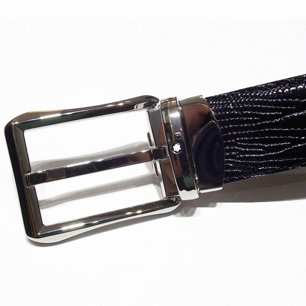 Montblanc cintura Classic Line 30mm fibbia rettangolare stampa lucertola nero 118423