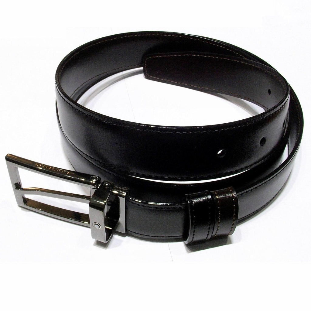 Montblanc cintura regolabile Contemporary Line 30mm fibbia rettangolare rutenio lucido reversibile nero marrone 118433