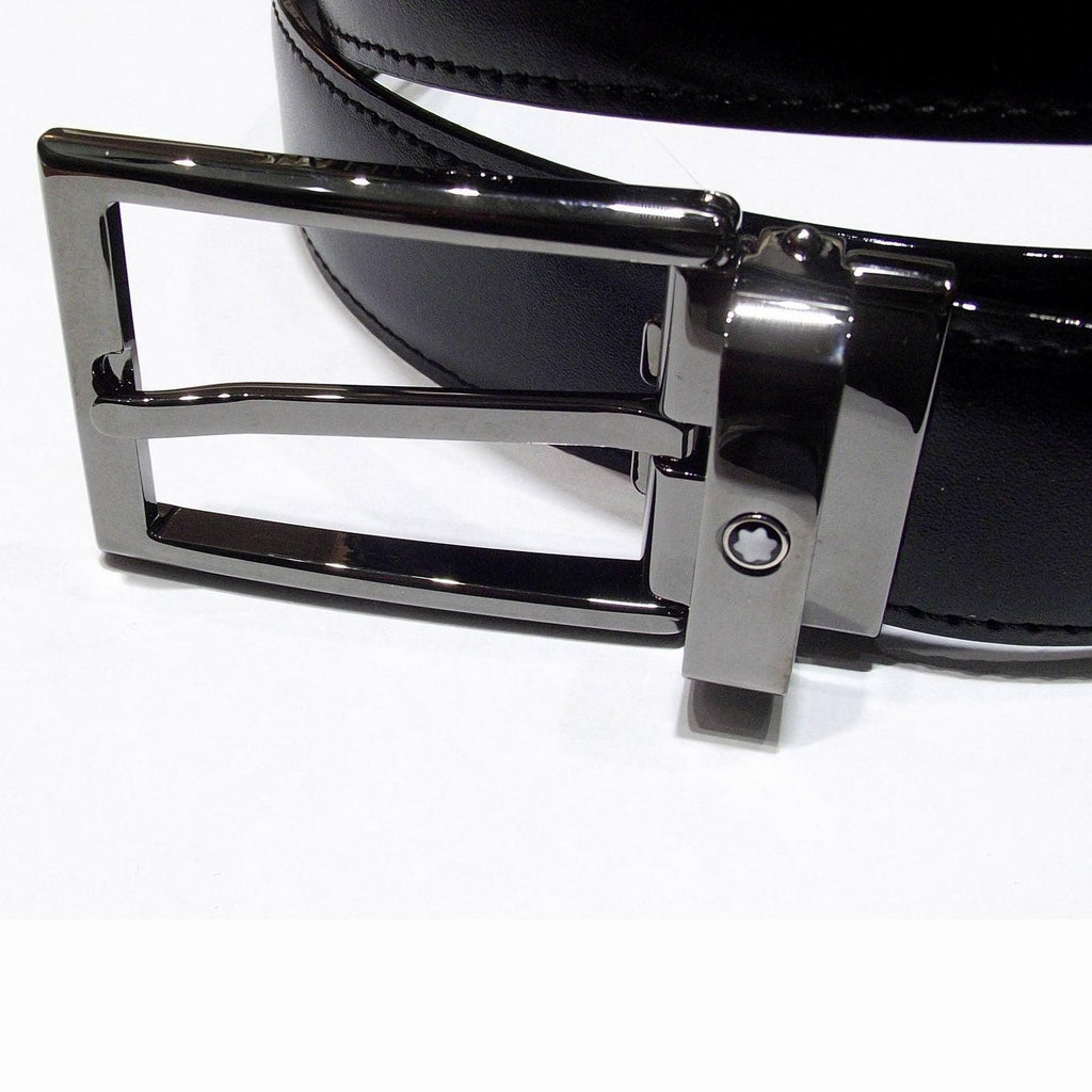 Montblanc cintura regolabile Contemporary Line 30mm fibbia rettangolare rutenio lucido reversibile nero marrone 118433