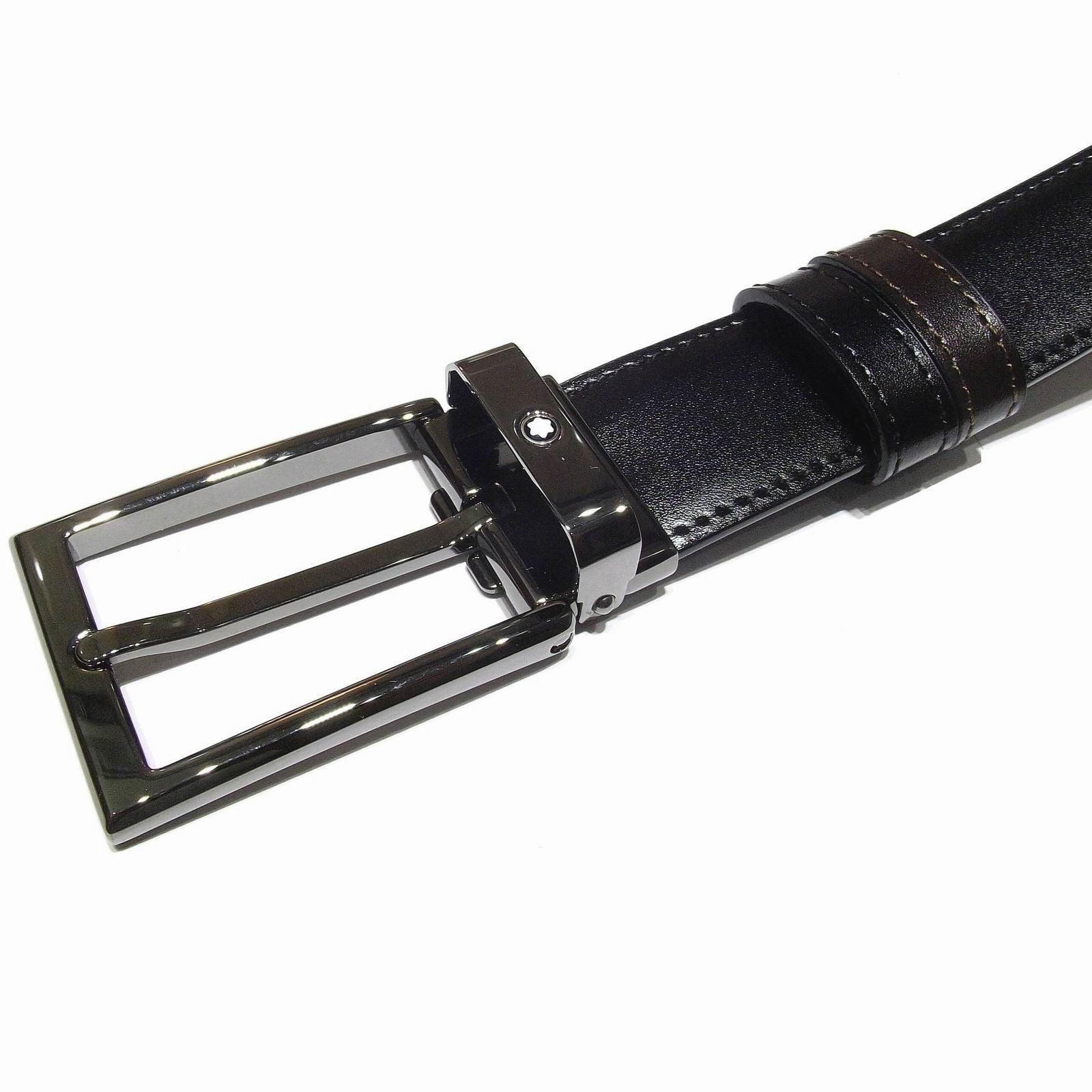 Montblanc cintura regolabile Contemporary Line 30mm fibbia rettangolare rutenio lucido reversibile nero marrone 118433
