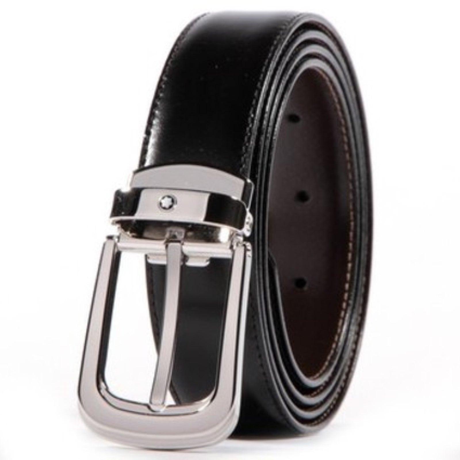 Montblanc cintura regolabile uomo reversibile nero marrone fibbia ferro di cavallo 106603