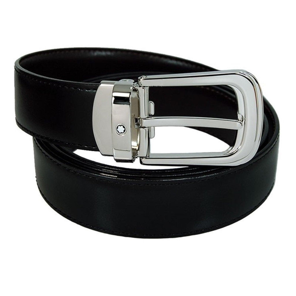 Montblanc cintura regolabile uomo reversibile nero marrone fibbia ferro di cavallo 106603