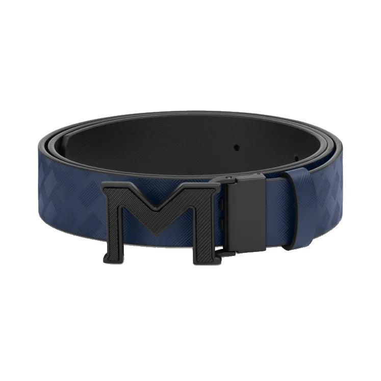 Montblanc cintura reversibile con fibbia M Extrem 3.0 blu/nera liscia 198648
