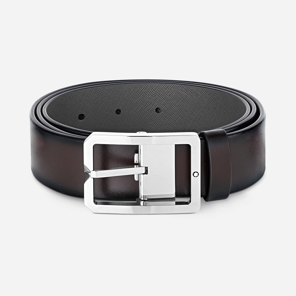 Montblanc cintura reversibile in pelle marrone/grigia 35 mm 131163
