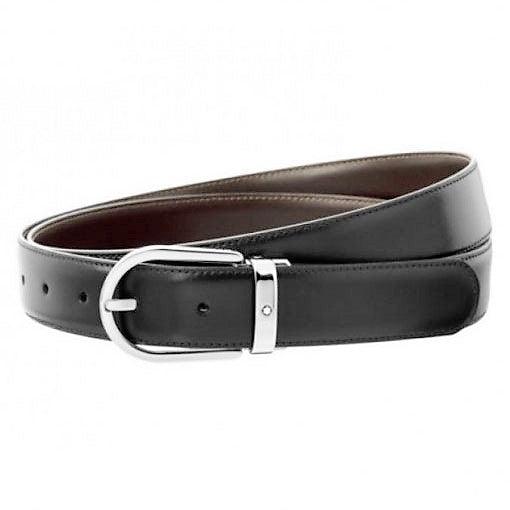 Montblanc cintura uomo 30mm fibbia ad ardiglione a ferro di cavallo finitura palladio lucido 128135