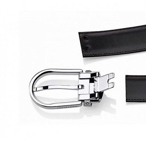 Montblanc cintura uomo 30mm fibbia ad ardiglione a ferro di cavallo finitura palladio lucido 128135