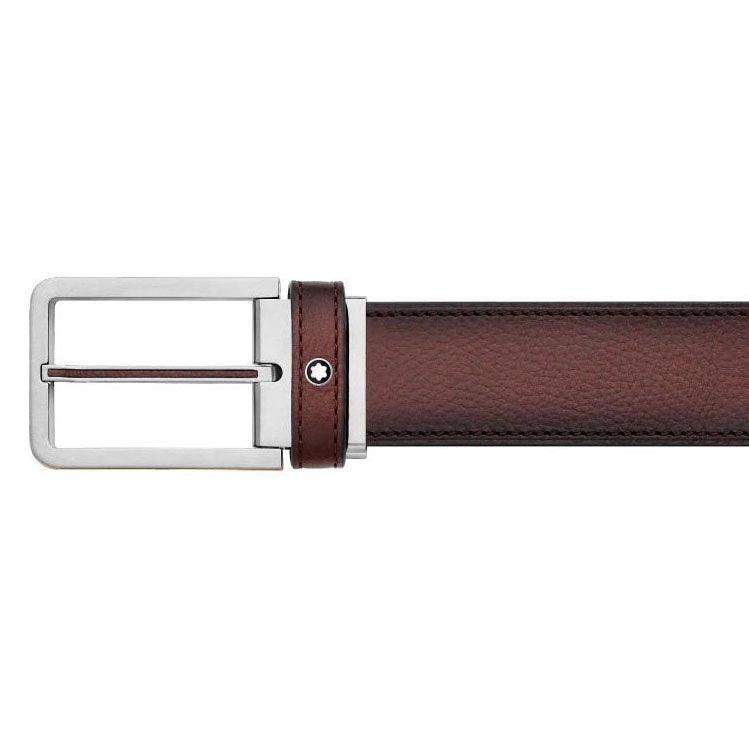 Montblanc cintura uomo cinghia laterale rettangolare in lamina di acciaio pregiato opaco e finitura PVD oro 126036