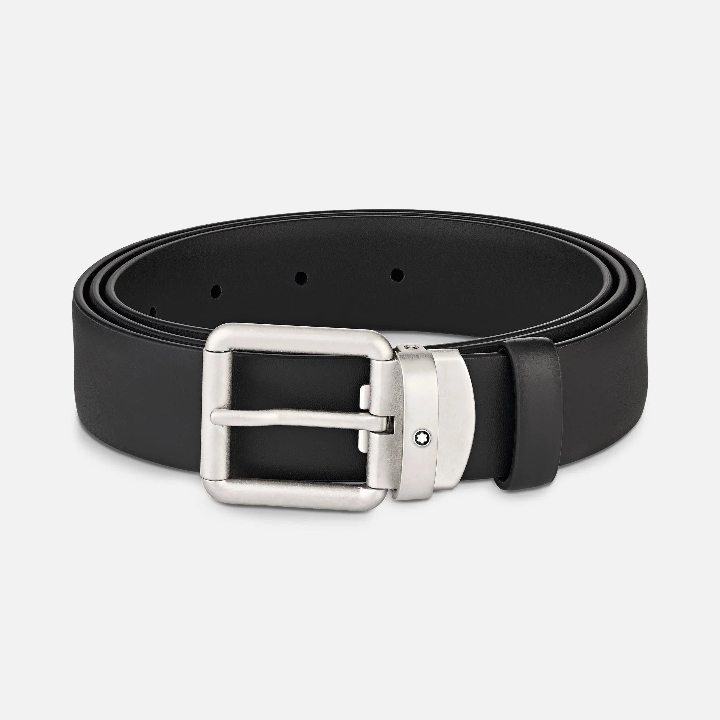 Montblanc cintura vintage in pelle nera 30mm fibbia rettangolare arrotondata satinata 129453