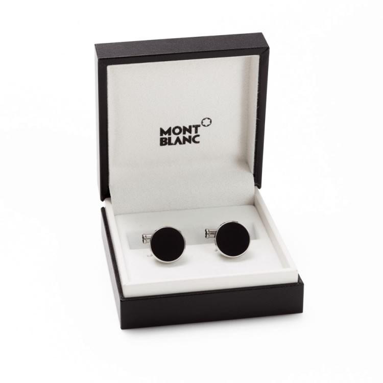 Montblanc gemelli copri bottoni rotondi in acciaio pregiato con inserto in onice 114784