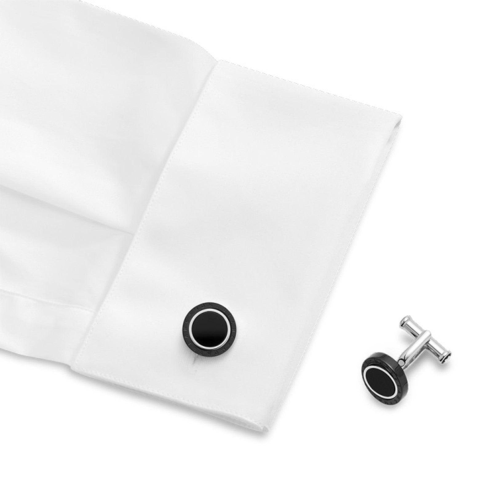 Montblanc gemelli Meisterstuck acciaio onice 116665