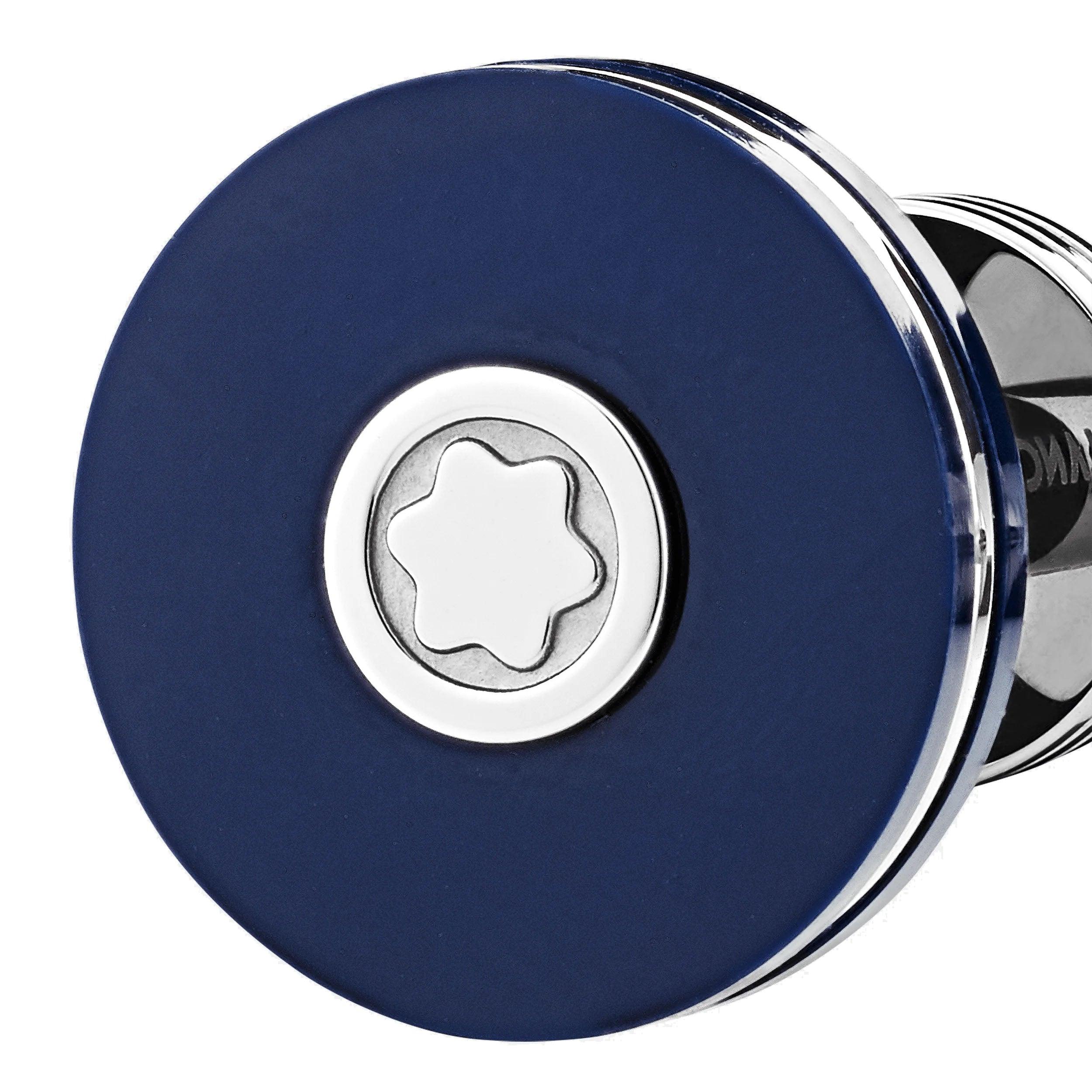 Montblanc gemelli rotondi di acciaio pregiato con resina blu 123812