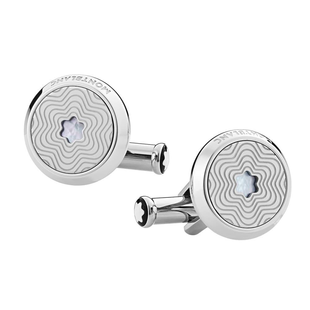 Montblanc gemelli rotondi in acciaio motivo a stella variabile ed emblema in madreperla 123808