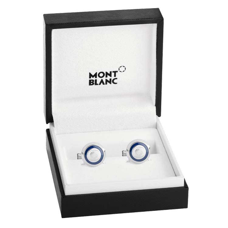 Montblanc gemelli rotondi UNICEF acciaio e resina blu 116576