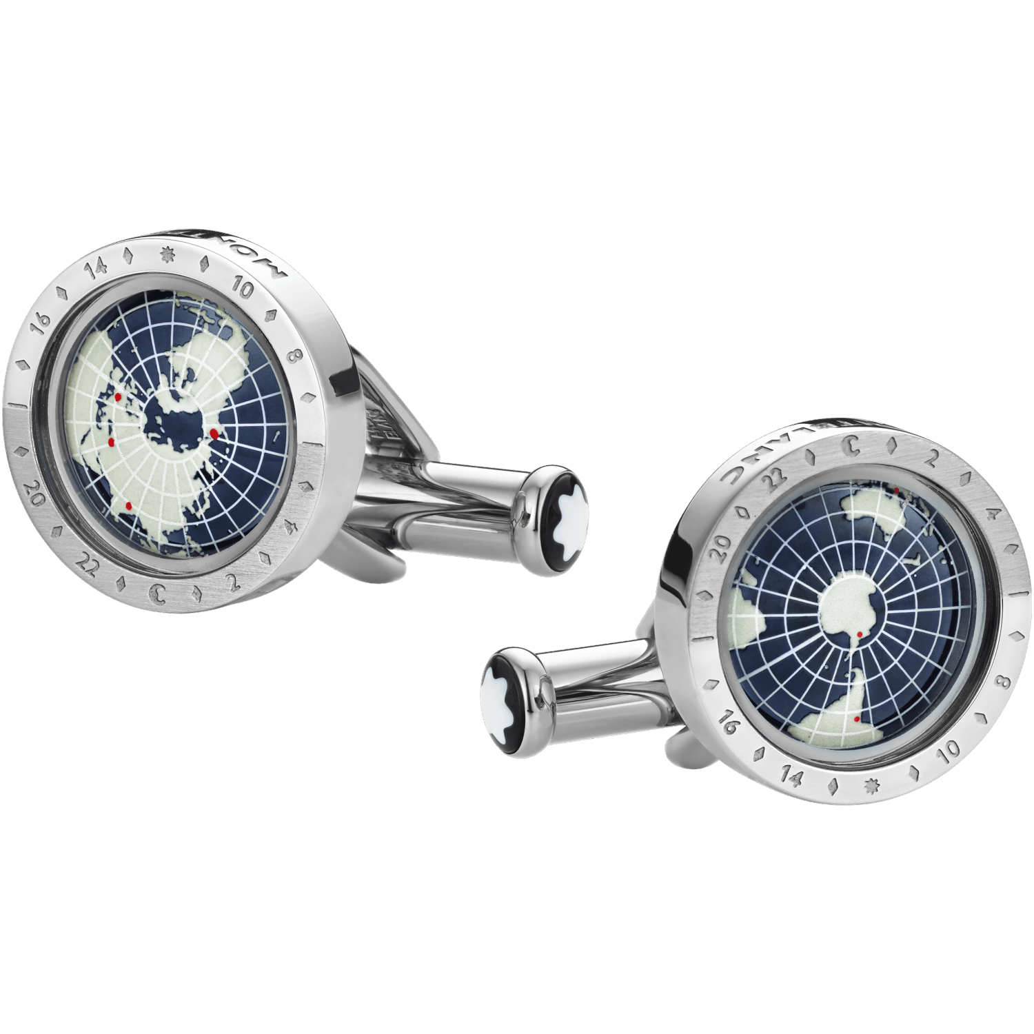 Montblanc gemelli uomo 1858 Geosphere acciaio e resina blu 126165