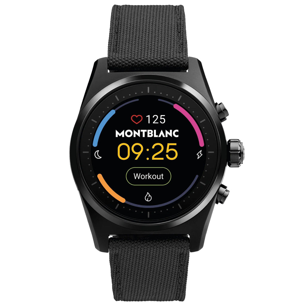 Montblanc orologio smartwatch Summit Lite 43mm in alluminio nero e cinturino in tessuto 128409
