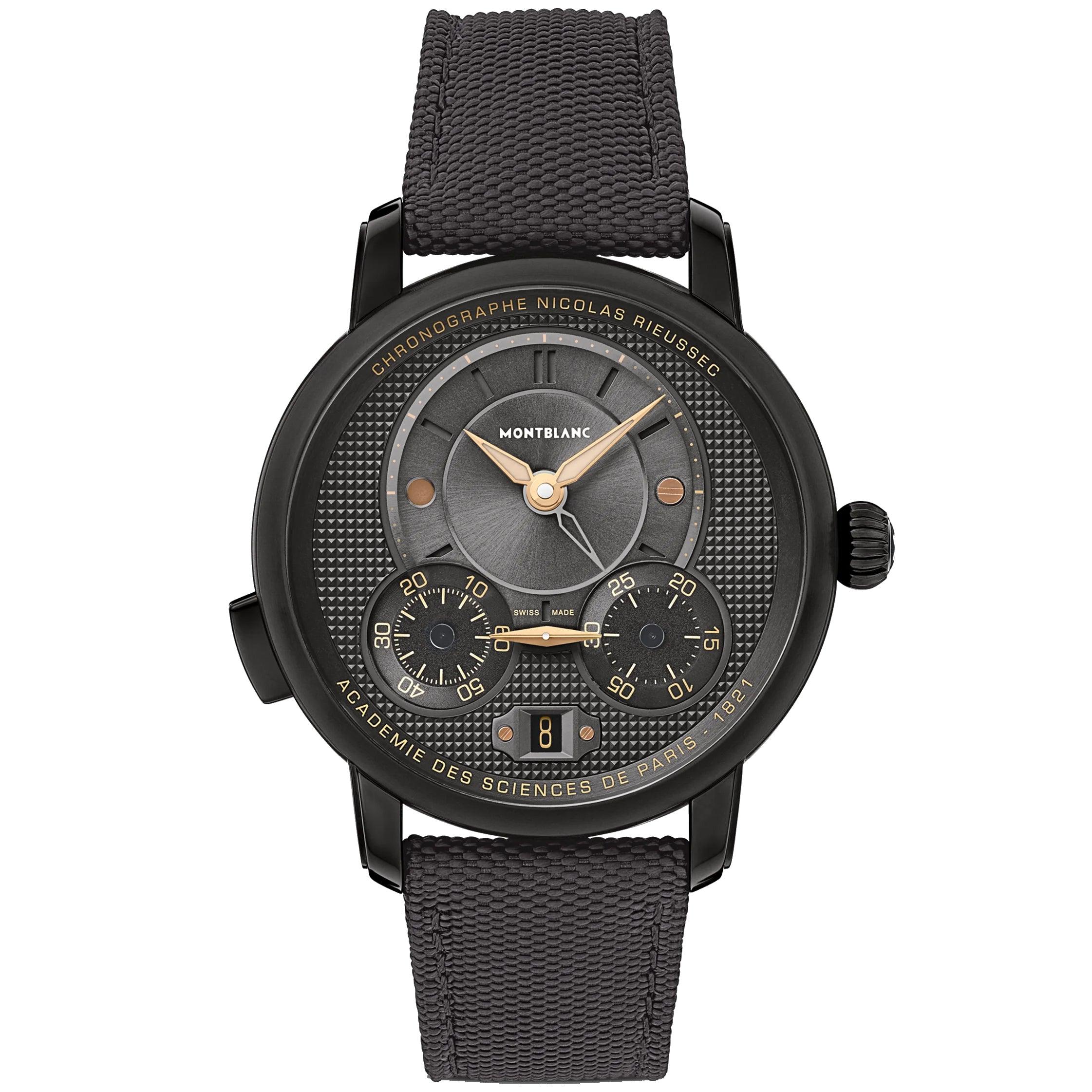 Montblanc orologio Star Legacy Nicolas Rieussec Chronograph edizione limitata 500 pezzi 43mm grigio automatico acciaio finitura DLC nero 130985