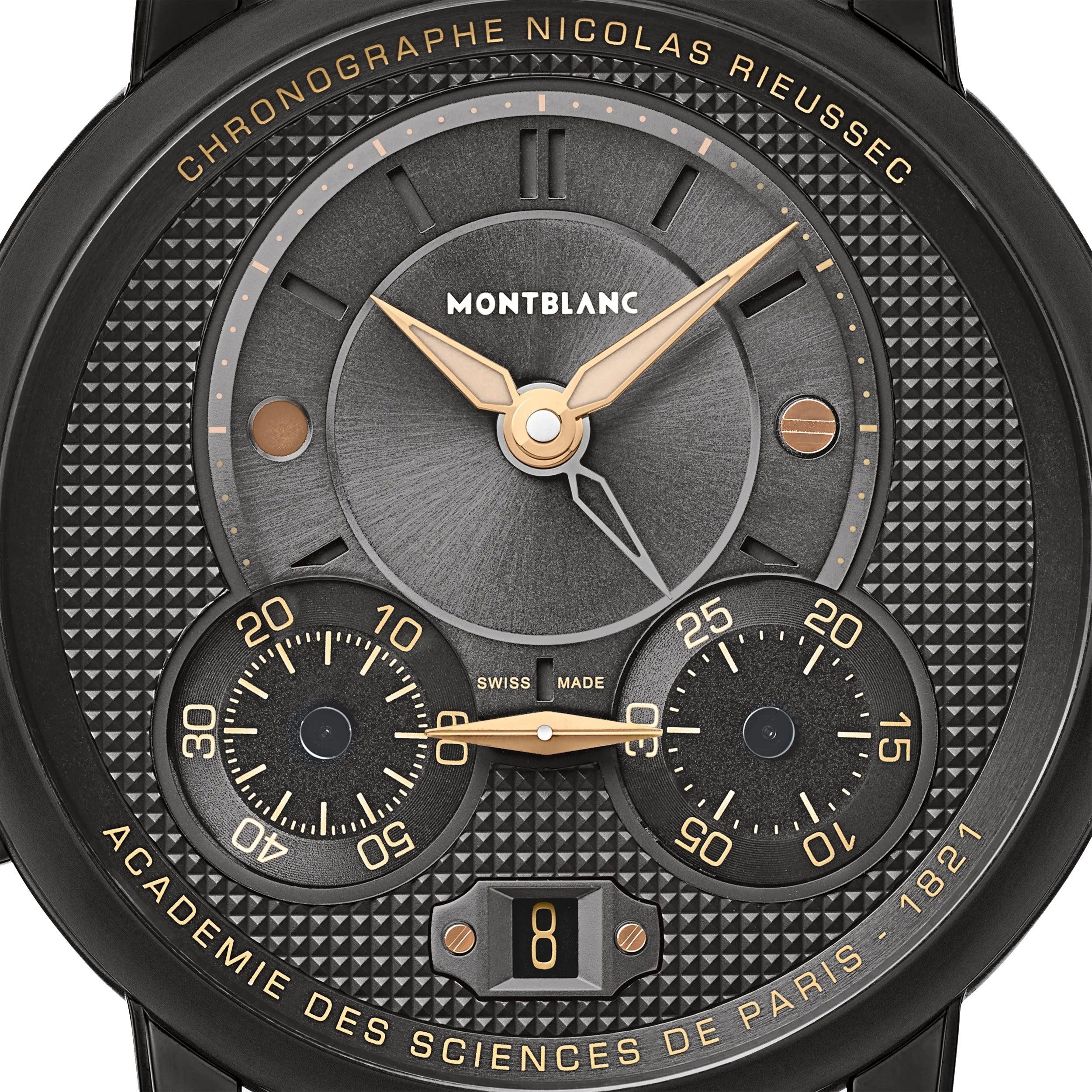 Montblanc orologio Star Legacy Nicolas Rieussec Chronograph edizione limitata 500 pezzi 43mm grigio automatico acciaio finitura DLC nero 130985