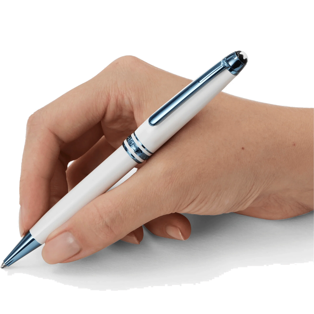 Montblanc penna a sfera Meisterstück Glacier Classique bianca finiture PVD blu 129401