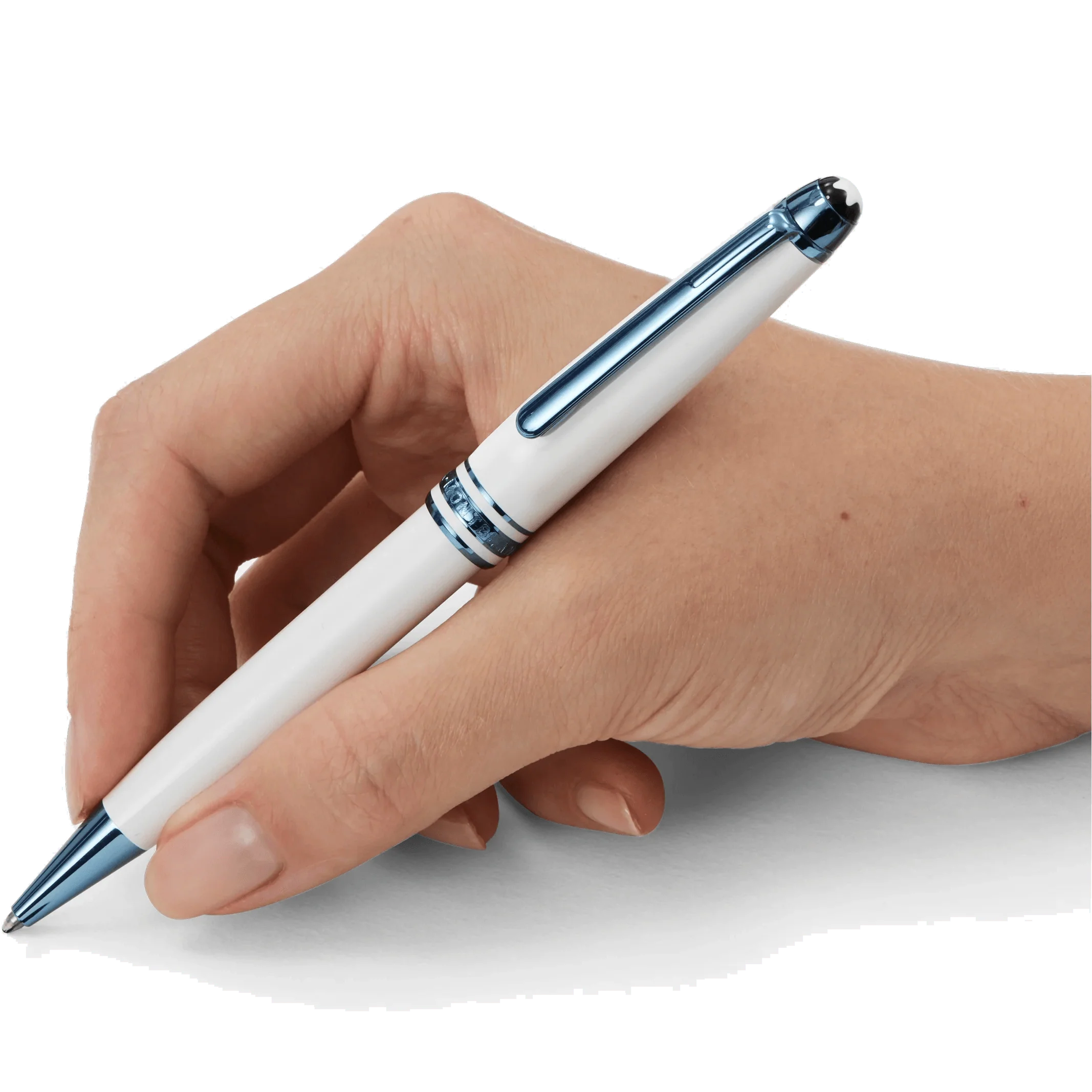 Montblanc penna a sfera Meisterstück Glacier Classique bianca finiture PVD blu 129401