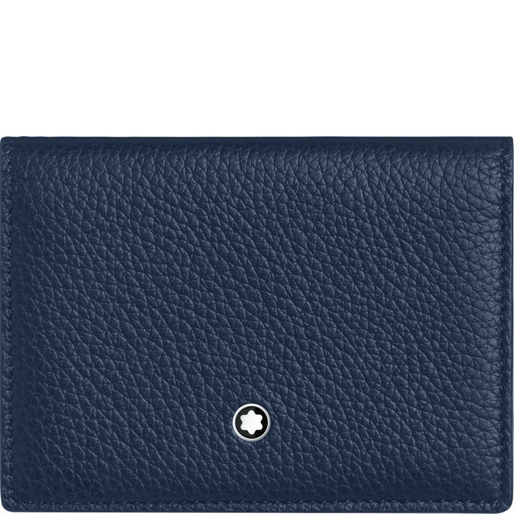 Montblanc porta biglietti da visita con soffietto e tasca a vista Meisterstück Soft Grain blu celeste 124134