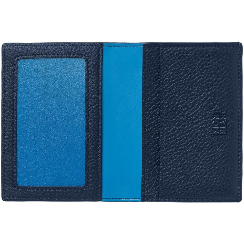 Montblanc porta biglietti da visita con soffietto e tasca a vista Meisterstück Soft Grain blu celeste 124134