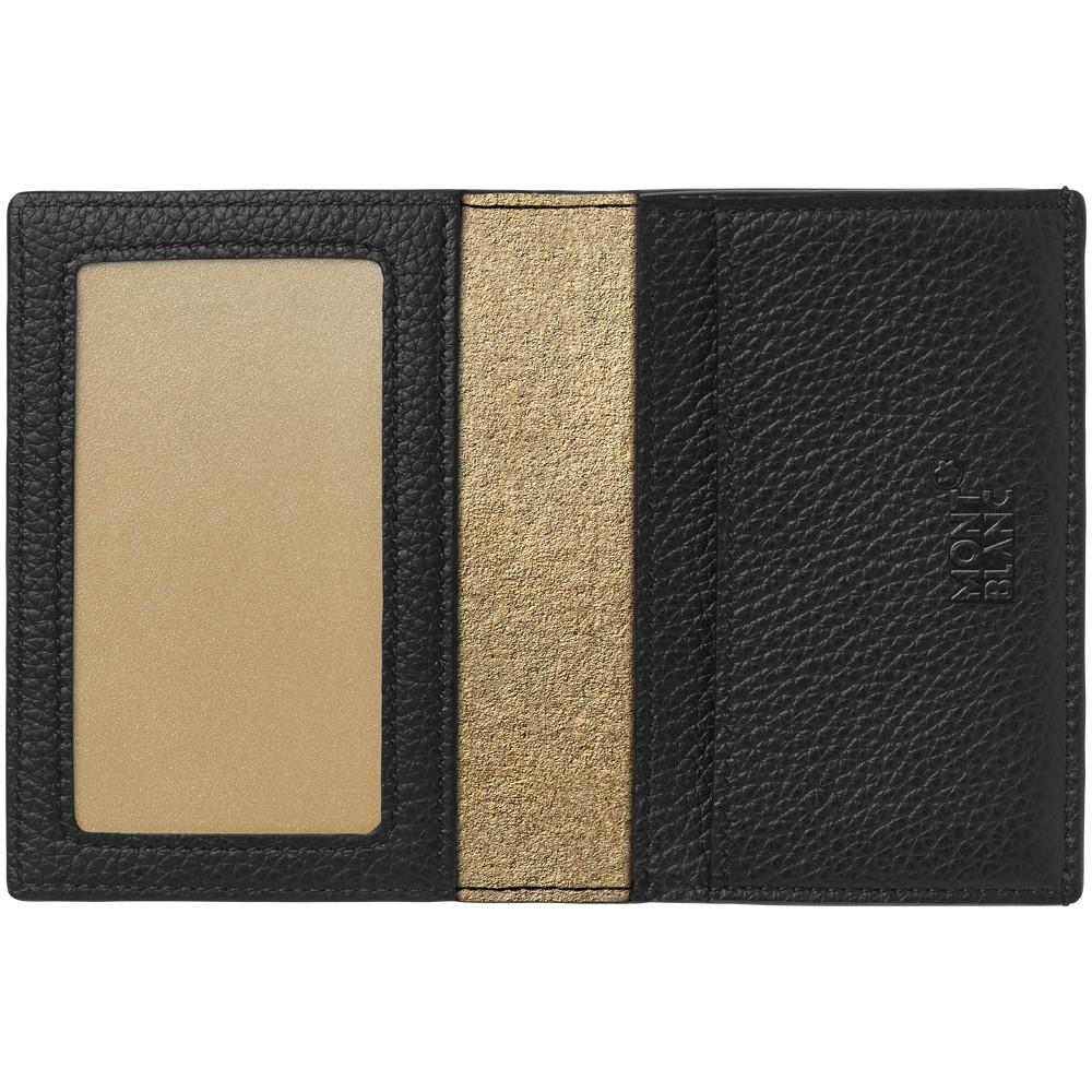 Montblanc porta biglietti da visita con soffietto e tasca a vista Meisterstück Soft Grain nero oro 124135