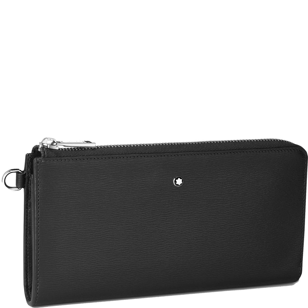 Montblanc portafoglio lungo 12 scomparti Meisterstück 4810 nero con cerniera e cinturino da polso amovibile 129248