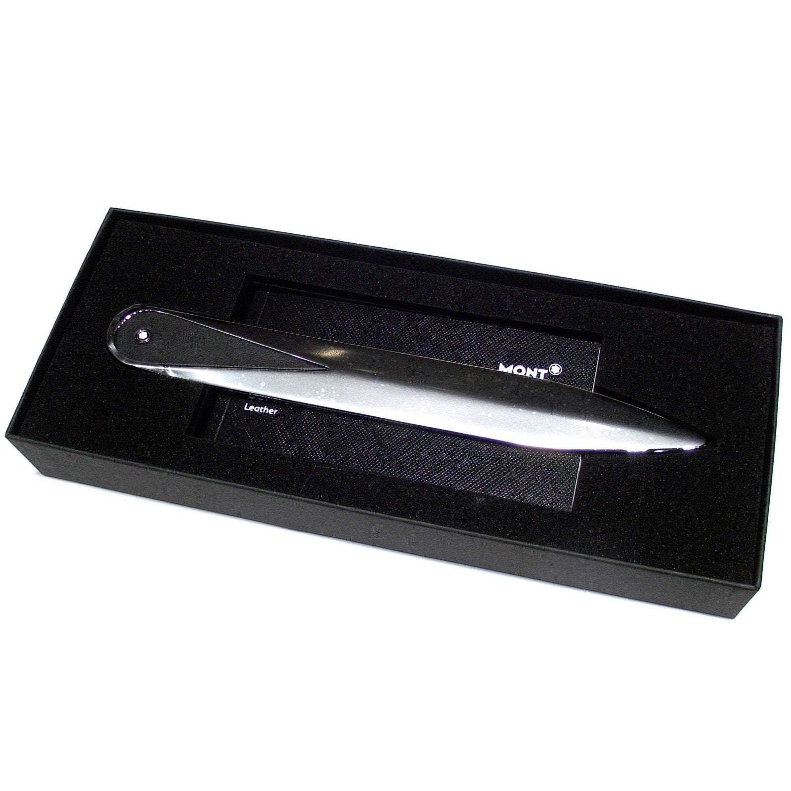 Montblanc Tagliacarte in acciaio con inserto in pelle 124025